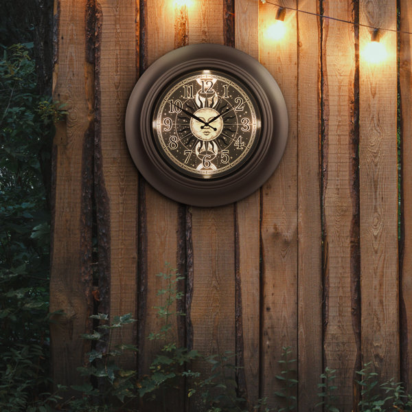 Bungalow Rose Hildigunnur Outdoor Metal Clock with Illuminated Dial